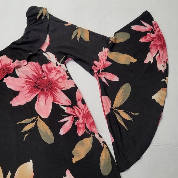 Black Floral Off The Shoulders Dress - Picture 3 of 6